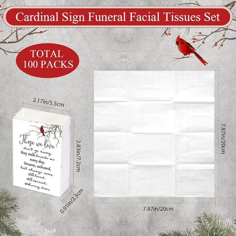 100 Packs Memorial Facial Tissues Those We Love Don't Go Away Inspirational Poem Pocket Tissues 3 Ply Tissue Napkins Packs Funerals Wedding Supplies for Family Relatives Guests, 700 Sheets (Cardinal) in Saudi Arabia