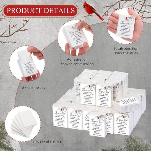 100 Packs Memorial Facial Tissues Those We Love Don't Go Away Inspirational Poem Pocket Tissues 3 Ply Tissue Napkins Packs Funerals Wedding Supplies for Family Relatives Guests, 700 Sheets (Cardinal) in Saudi Arabia