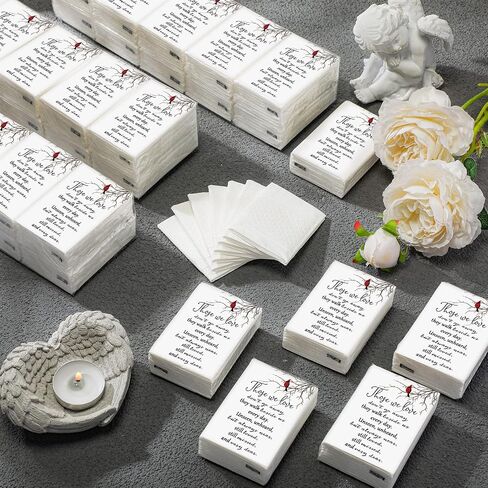 100 Packs Memorial Facial Tissues Those We Love Don't Go Away Inspirational Poem Pocket Tissues 3 Ply Tissue Napkins Packs Funerals Wedding Supplies for Family Relatives Guests, 700 Sheets (Cardinal) in Saudi Arabia