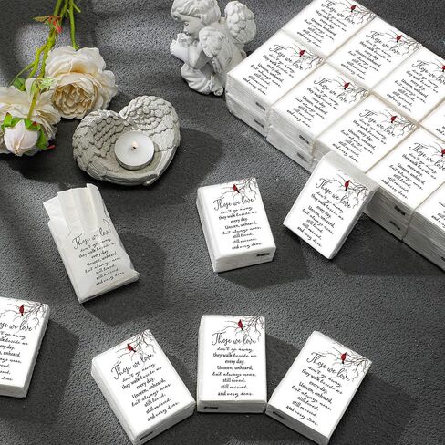 100 Packs Memorial Facial Tissues Those We Love Don't Go Away Inspirational Poem Pocket Tissues 3 Ply Tissue Napkins Packs Funerals Wedding Supplies for Family Relatives Guests, 700 Sheets (Cardinal) in Saudi Arabia