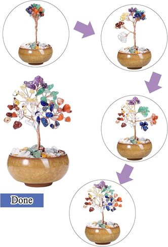 jovivi اللازورد الكريستال شجرة الأحجار الكريمة شفاء بلورات شجرة المال بونساي السيراميك قاعدة فنغ شوي شجرة الحياة، حظا سعيدا ريكي الطاقة الإيجابية، ديكور مكتب المنزل in Kuwait