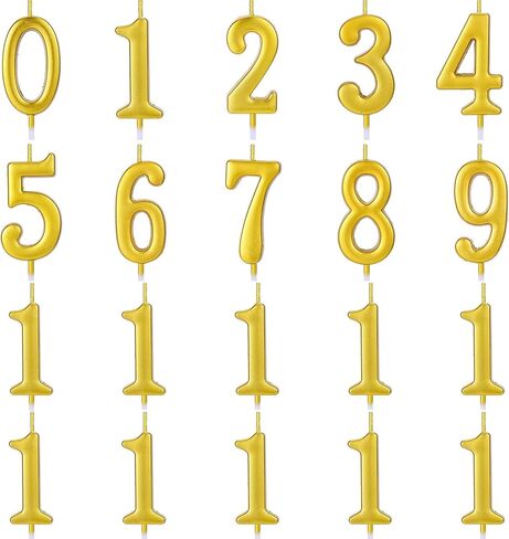 20 قطعة من شموع عيد الميلاد ذات الأرقام الذهبية من 1 إلى 19 شموع كعكة عيد الميلاد لتزيين الجزء العلوي من 0-9 كعكة لحفلات أعياد الميلاد وحفلات الزفاف والذكرى السنوية in Kuwait