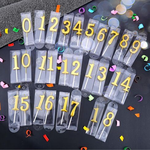 20 قطعة من شموع عيد الميلاد ذات الأرقام الذهبية من 1 إلى 19 شموع كعكة عيد الميلاد لتزيين الجزء العلوي من 0-9 كعكة لحفلات أعياد الميلاد وحفلات الزفاف والذكرى السنوية in Kuwait