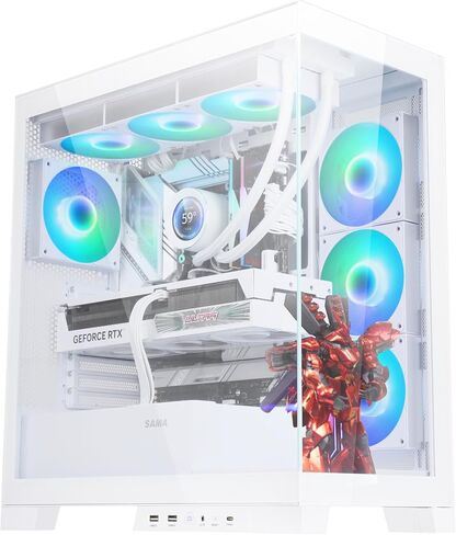 NEVIEW 4503 Black Airflow Full Tower Case ATX PC Gaming Case زجاج مقسى مزدوج 4X12CM ARGB Fan مثبت مسبقًا USB3.0X2 Type C متضمن 360 مم دعم AIO في الأعلى in Kuwait