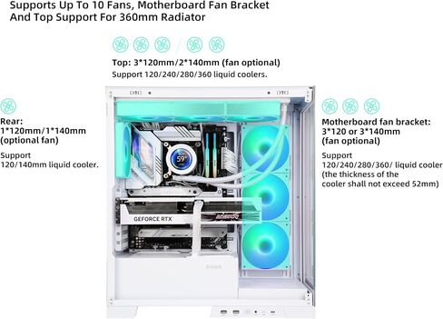 NEVIEW 4503 Black Airflow Full Tower Case ATX PC Gaming Case زجاج مقسى مزدوج 4X12CM ARGB Fan مثبت مسبقًا USB3.0X2 Type C متضمن 360 مم دعم AIO في الأعلى in Kuwait