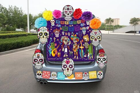 مجموعة ديكورات السيارة أو صندوق الهالوين، ديكور حفلات الهالوين الخارجية Dia de Los Muertos، ديكور صندوق السيارة يوم الموتى 14 قطعة in Saudi Arabia