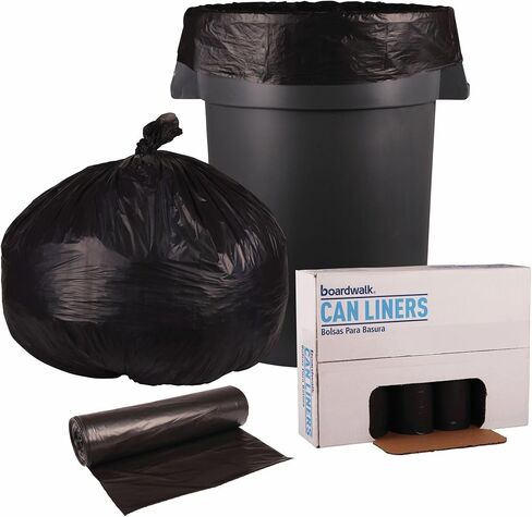 Boardwalk H8046HKKR01 منخفض الكثافة 45 جالون 0.6 مل 40 بوصة × 46 بوصة بطانات علب النفايات - أسود (25 كيسًا/لفة، 4 لفات/كرتون) in Kuwait