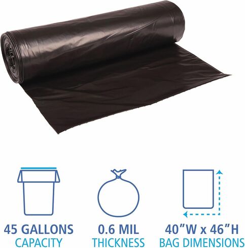 Boardwalk H8046HKKR01 منخفض الكثافة 45 جالون 0.6 مل 40 بوصة × 46 بوصة بطانات علب النفايات - أسود (25 كيسًا/لفة، 4 لفات/كرتون) in Kuwait