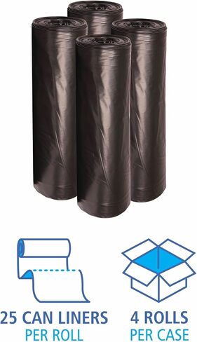Boardwalk H8046HKKR01 منخفض الكثافة 45 جالون 0.6 مل 40 بوصة × 46 بوصة بطانات علب النفايات - أسود (25 كيسًا/لفة، 4 لفات/كرتون) in Kuwait