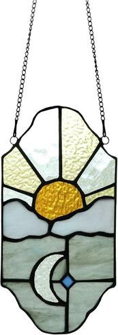 Sun and Moon Suncatchers Decor Stained Glass for Window Hangings,Handcrafted Tiffany Style Stained Glass Art Sun and Moon in The Sky for Living Room Bedroom Balcony (Blue&Yellow) in Saudi Arabia