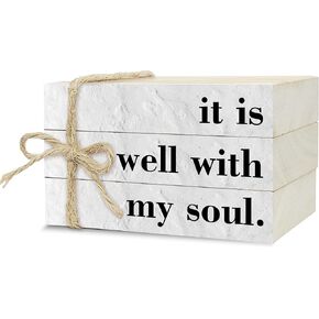 Decorative Books for Home Decor, Wood Book Stack for Table Decor, It is Well with My Soul Christian Decor Books for Living Room Bookshelf Office Coffee Bar, Farmhouse Stacked Books Decor (L15)