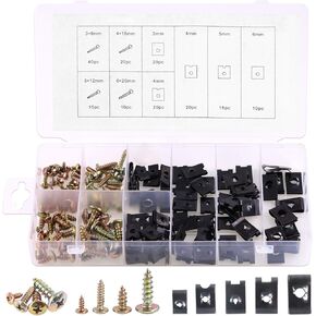 Hilitchi 170 Pcs 9 Popular Sizes Black Phosphate Finish U Nut U Clips with Zinc Plated Phillips Screws Rust Resistant Assortment Kit