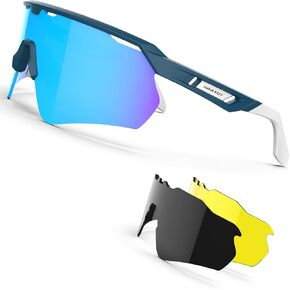 HAAYOT Polarized Cycling Glasses for Men Women,Sports Sunglasses with 3 Lenses,Baseball Fishing Running Biking MTB Sunglasses Powder Blue