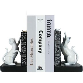 LIFFY Cat Decorative Bookends Decor Unique - Heavy Duty Book Holder, Modern Living Room Decor, Non Skid Bookshelf Stopper, Cute Book Ends for Shelves, Study, Office Desk, Vintage Decor