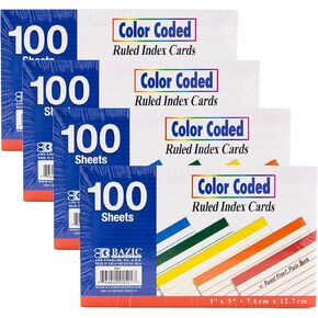 BAZIC 100 Ct. 3" X 5" Ruled White Index Card