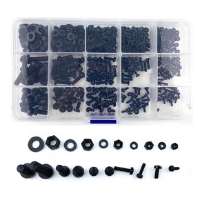 Readytosky M2 M2.5 M3 M4 M5 Nylon Screws Metric Machine Pan Round Head Plastic Screw Nut Bolt Assortment Kit with Screws Organizer Box(510PCS)