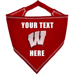 NCAA Wisconsin Badgers Personalized Tie Bandana for Dogs & Cats, Size Large/X-Large. Custom Dog Bandana Scarf Bib for Pet Cat Dog. The Ultimate Game-Day & Party Customizable Bandana
