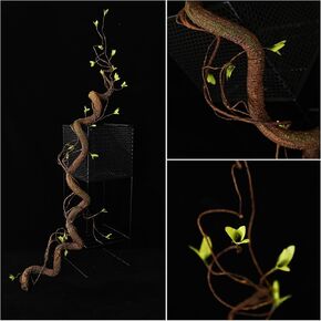 63in Bendable Artificial Tree Branches Fake Wood Tree Trunk Twig Ivy Vine Barky Plants Garland with Green Leaves for Wall Hanging Reptile Habitat Outdoor Door Wedding Home Room Decoration