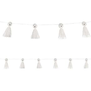 Tassel Garland (10.8' x 5") 1 Count - Delightful, Perfect For Spooky Celebrations & Seasonal Fun, Ghosts With Googly Eyes, White
