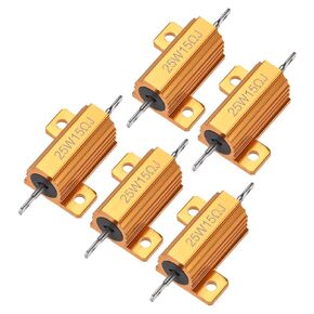 uxcell 25W 15 Ohm 5% Aluminum Housing Resistor Screw Tap Chassis Mounted Aluminum Case Wirewound Resistor Load Resistors Gold Tone 5 Pcs