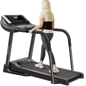 UMAY Fitness Rehab Treadmill with Extended Handrails & Belt for Safety & Balance, 0.1 Increment for Start & Stop, Pulse Sensors, 3 Level Incline, Auto-Folding Home Recovery Treadmill, 300 LBS Capacity