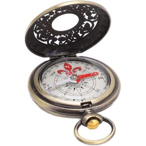 BORDSTRACT Vintage Pocket Flip Compass, Portable Brass Flip Compass with Antiquated Finish, Suitable for Gift Giving, Decoration, Hiking, Camping, Backpacking