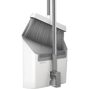 JOYMOOP Broom and Dustpan Set, Upright Standing Brooms for Sweeping Indoor, Light Weight Stainless Steel can be Hung on The Wall, Suitable for Pet Hair, Carpet, Floor
