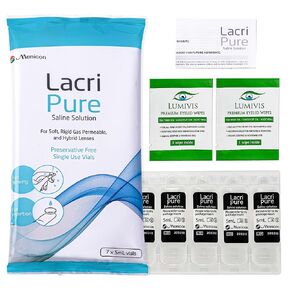 Menicon LacriPure Saline Solution and Lumivis Tea Tree Oil Wipes - Complete Eye Care Bundle