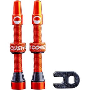 CushCore 44mm Air Valve Set - 44mm Alloy Valves, Nitrile Rubber Seal, Valve Core Tool Included, Tubeless Presta Valve, (44mm 2-Pack, Orange)