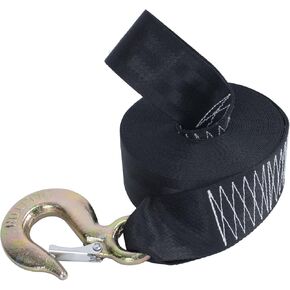 Boat Trailer Winch Strap Safety with Snap Hook for Towing Vehicles, Boats and Jet Ski | Black Winch Strap for Boat Trailer, Hand Winch Straps, Trailer Winch Replacement Straps