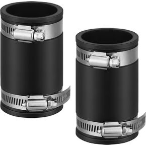Pangda 2 Pcs Flexible TPE Coupling with Stainless Steel Clamps for Plastic and Copper Plumbing Connections, High Temperature Resistant Material, Black (Fit 1-1/2 Inches Pipe)