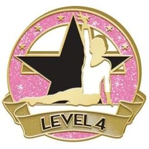 Crown Awards Level 4 Glitter Gymnastics Pin - Pink and Gold Gymnastics Lapel Pins Prime