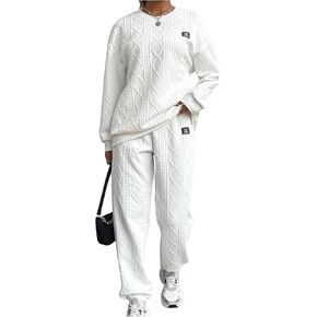 GORGLITTER Women's Sweatsuit 2 Piece Outfit Plain Oversized Crewneck Sweatshirt and Sweatpants Set