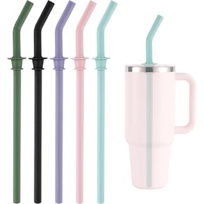 5pcs Press in Straw Replacement for Hydro Flask Travel Tumbler 40/32/28/20oz, BPA Free Reusable Silicone Straws for Hydroflask Water Bottle Lid Accessory Parts (Five Colors)
