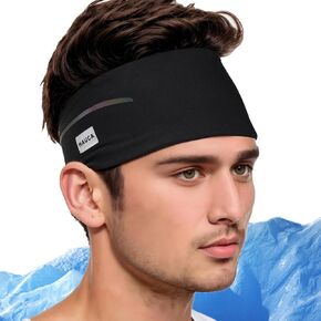 Sweat Band Headbands for Women Men with Grip Refective Strip I 3.5 inch Wide Head Band Sweatbands Absorbent Non Slip Quick Dry Breathable Elastic for Sports Workout Yoga Running Biking