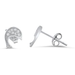 Rhodium Plated Sterling Silver Womens Small Dolphin Stud Earrings 0.30 Inch Dolphin Studs for Girls