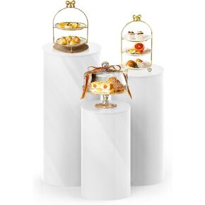 3PC Cylinder Pedestal Stands for Party, White Round Large Cylinder Tables, Pedestal Display Plinth Pillars for Wedding Ceremony Birthday Party Art Decor
