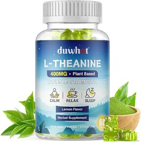 l theanine Gummy, L-theanine 400mg Supplement for Adults, Organic l'theanine Chewable for Stress Relief, zzZ and Relaxation, Vegan, 60 Gummies