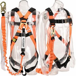 1D-Ring Fall Protection Safety Harness[3pt Adjustment] with 6-Foot Shock Absorber Stretchable Lanyard[Snap Hook]