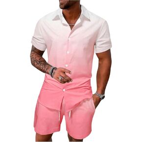 SOLY HUX Men's Plus Size 2 Piece Outfits Gradient Button Down Short Sleeve Shirt and Shorts Set
