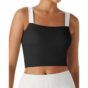 XUNYU Longline Sports Bras for Women-Square Neck Workout Tank Tops with Built in Bra Athletic Crop Yoga Shirts