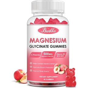 Magnesium Glycinate Gummies - Sugar Free Magnesium Glycinate 500mg, Magnesium Complex Potassium Supplement with Potassium, VitaminD, B6 for Calm, Sleep & Stress Relief for Adults - 60 Peach Gummies