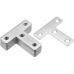 uxcell Flat T Shape Repair Mending Plate, 50mmx50mm, Stainless Steel Joining Bracket Support Brace, Pack of 12