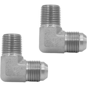 (2-PACK) 2501-04-04 Hydraulic Hose Adapter Fitting 1/4" Male JIC 37° Flare (7/16-20 UNF) × 1/4" Male (1/4-18 NPTF) 90° Elbow SAE Pipe Joints Connector Carbon Steel