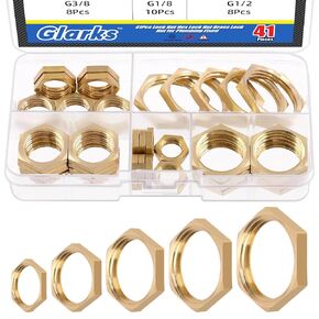 Glaks 41Pcs Lock Nut Set, G1/8 G1/4 G3/8 G1/2 G3/4 Hex Brass Female Lock nut Pipe Fitting for Plumbing