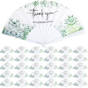 Kigley 48 Pcs Wedding Favors Fans Thanks for Celebrating with Us Fan Wedding White Folding Fans Wedding Guests Folded Hand Fan for Wedding Anniversary Bridal Shower Decorations