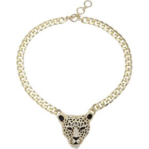 LUREME Gold Lion Head Pendant Necklace, Leopard Tiger Bull Necklace Mens Hip Hop Rapper Jewelry (nl006313)