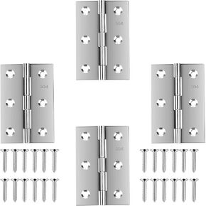 Stainless Steel 3 Inch Folding Butt Hinges for Furniture Door Window Case Lid and Wooden Box Chest, Pack of 4