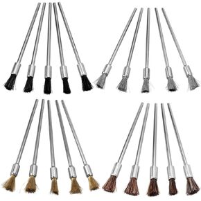 20Pcs Extended Wire End Brushes Set, 5 Pig Hair Detailing Brush Set, 5 Horse Hair Detail Brushes,10 Steel/ Brass End Brush Set for Cleaning Rust,Paint,Stripping and Abrasive