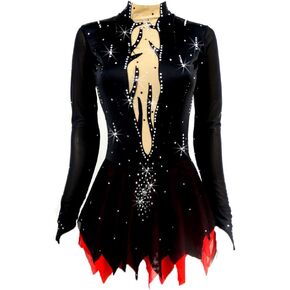 Black red Figure Skating Costumes Custom Made Skating Skirts Ladies' Long Sleeve Skating Costumes